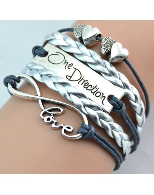 Silver and grey Fashion infinity love one direction double heart bracelet