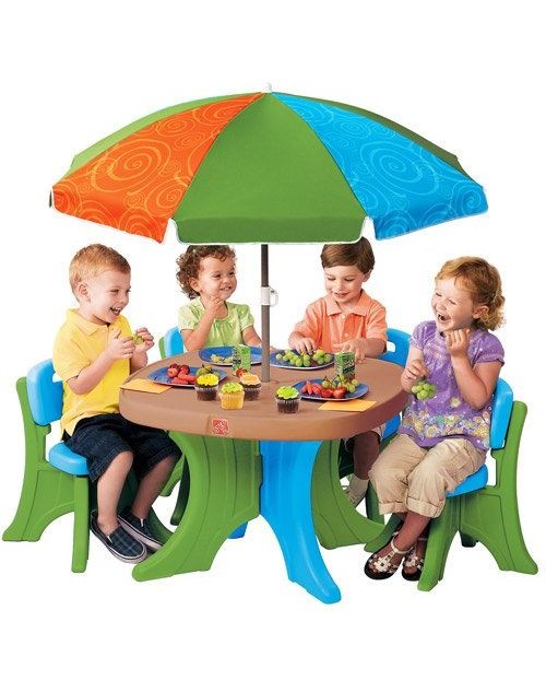 طقم طاولة بمظلة مع 2 كرسي للأطفال 834700