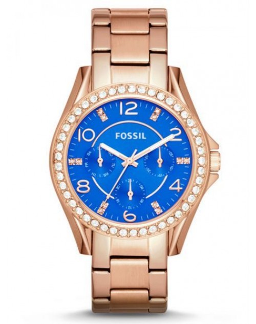 ساعة فوسيل رايلي زرقاء للنساء بسوار من الستانلس ستيل - ES3569